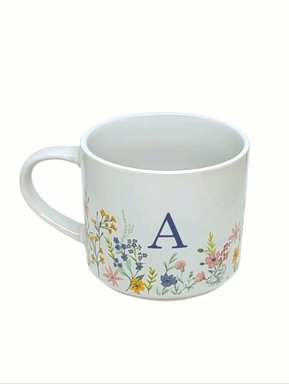 Monogram Letter A Floral Ceramic Coffee Mug White Wildflower Cottagecore Cup
